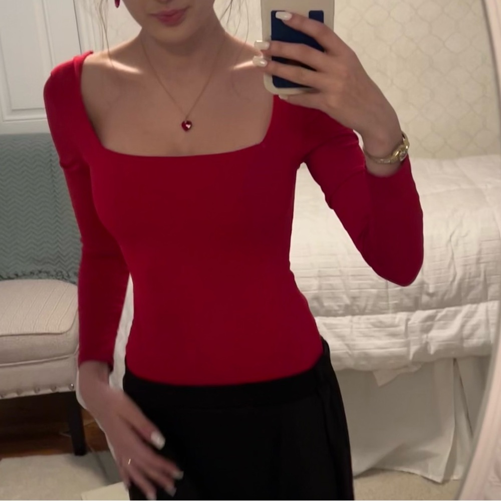 Red Fitted 3/4 Sleeve Bodysuit